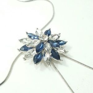 Long Statement Crystal Silver Accent Necklace